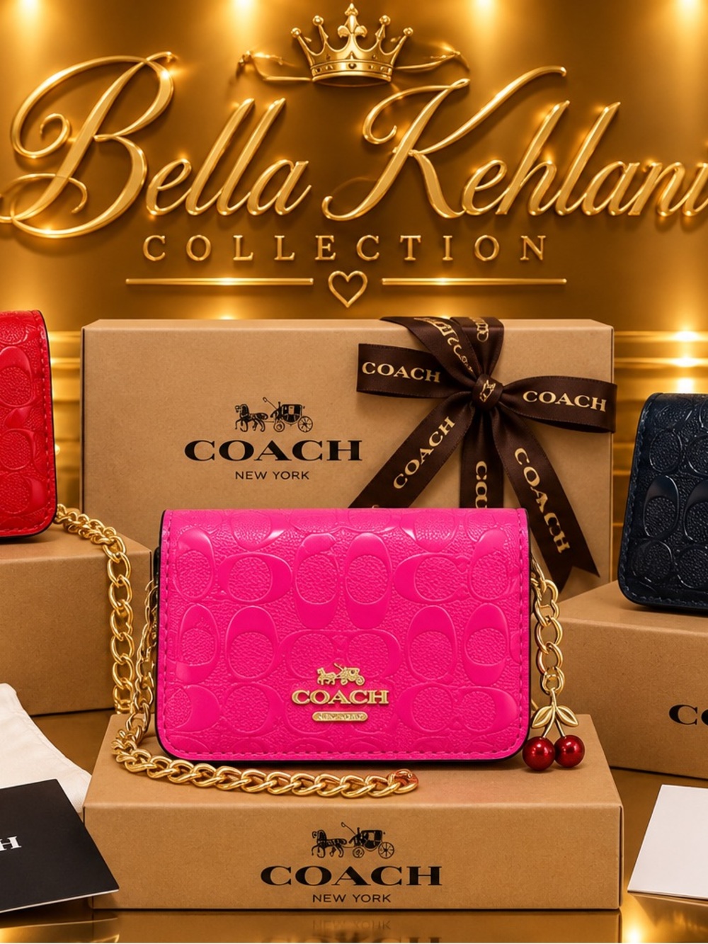 Coach Hot Pink Signature Leather Chain Crossbody